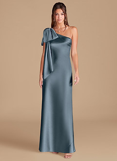 Azazie Capri Robes de demoiselle d'honneur Robe Fourreau en Satiné métallisé Ue épaule Violet Crépusculaire image3
