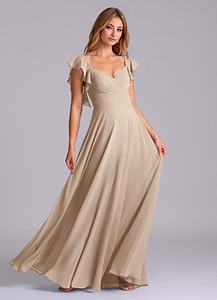 Azazie Leilani Robes de demoiselle d'honneur Robe Trapèze en Mousseline de soie Plissée Taupe image3