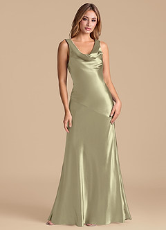 Azazie Rylina 신부 들러리 드레스 인어 메탈릭 새틴 바닥 길이 드레스 image1