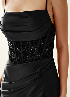 Lisette Black Stretch Satin Corset Mermaid Mini Dress image2