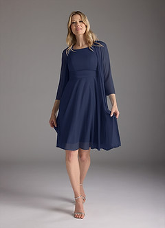 Azazie Sunny Mother of the Bride Dresses Dark Navy A-Line Pleated Mesh Dress image3