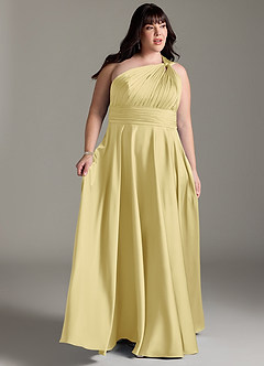 Azazie Charlize Brautjungfernkleider A-Linie One-Shoulder Stretch-Satin Kleid Zitronensorbet image11
