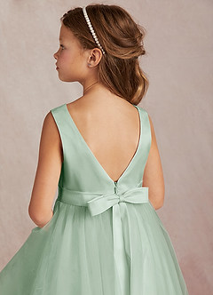 Azazie Marlee vestidos de niña de las flores Vestido de Agave de Satin Mate de Corte En A con Plisado image6