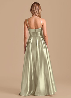 Azazie Lucienne Bridesmaid Dresses Moss Green A-Line Pleated Metallic Satin Dress image2