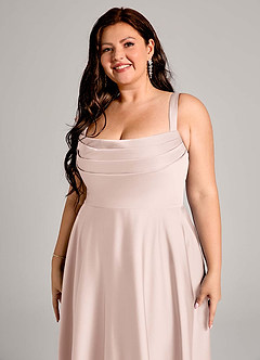 Azazie Shaude Bridesmaid Dresses Blushing Pink A-Line Pleated Stretch Satin Dress image9