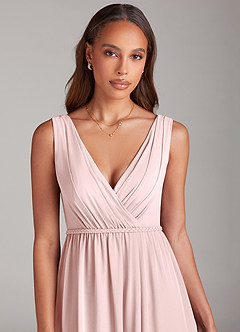 Azazie Tanicia Robes de demoiselle d'honneur Robe Trapèze en Mousseline de soie Plissée Rose Pâle image5