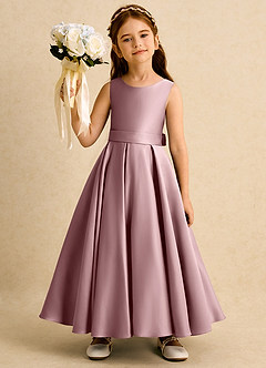 Azazie Mapel Flower Girl Dresses Dusty Rose Ball-Gown Pleated Matte Satin Dress image4