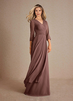 Azazie Mayfield Vestidos para mãe da noiva Vestido Café Expresso de Chiffon de Linha A com Plissado image2