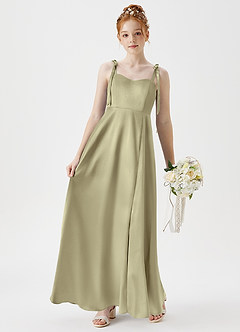 Azazie Rosey Junior Moss Green A-Line Sweetheart Neckline Metallic Satin Dress image3