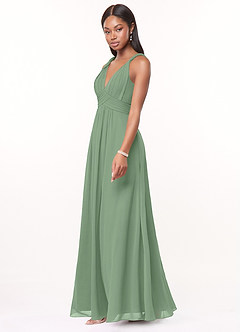 Azazie Maren Robes de demoiselle d'honneur Robe Trapèze en Mousseline de soie Plissée Matcha image3