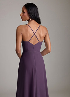Azazie Naeem Bridesmaid Dresses Plum A-Line V-Neck Ruffle Chiffon Dress image7