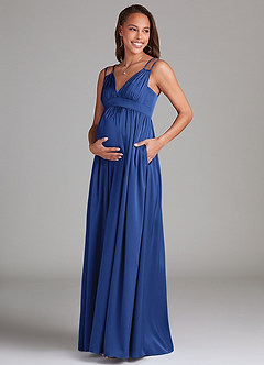 Azazie Emree Maternity Bridesmaid Dresses A-Line Stretch Satin Floor-Length Dress with Pockets image3