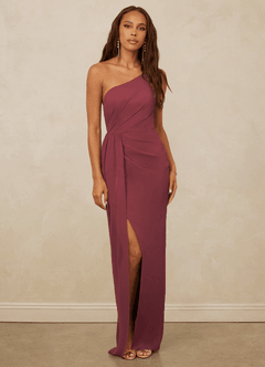 Christian Siriano Bridal for Azazie 1003 Bridesmaid Dresses Merlot Sheath One Shoulder Chiffon Dress image1