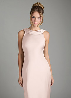 Azazie Aussie Bridesmaid Dresses Blushing Pink Sheath Pleated Stretch Satin Dress image3