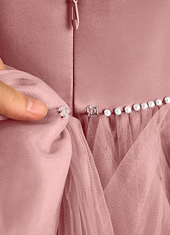 Azazie Tinie Robe Demoiselle D'honneur Fillette Robe Princesse en Tulle Nœud Rose Poussiéreuse image8