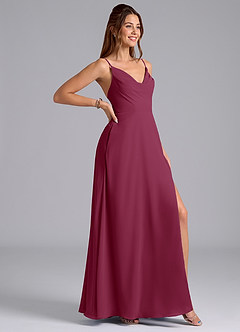 Azazie Sarella Bridesmaid Dresses Mulberry A-Line with Pockets Chiffon Dress image3