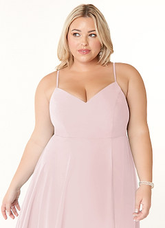 Azazie Clarissa Jurken voor bruidsmeisjes Jurk van Chiffon met A-Lijn V-hals Blozend Roze image11
