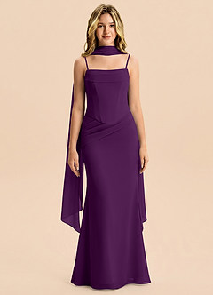 Azazie Sorrel Junior Meerjungfrau-Linie Plissee Chiffon Kleid Traube image1