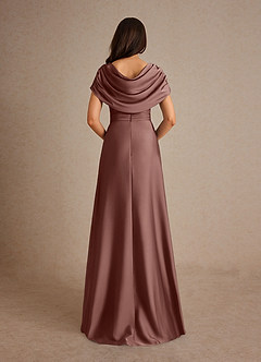 Azazie Branford Mother of the Bride Dresses Espresso A-Line Pleated Stretch Satin Dress image3