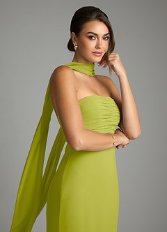 Azazie Saylor Vestidos de damas de honor Vestido Hierba De Limón de Gasa de Corte Sirena con Palabra de honor image2