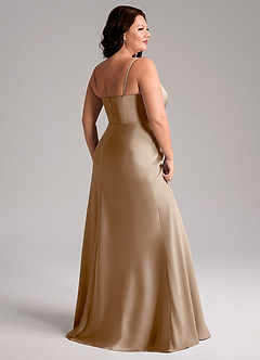 Azazie Lidia Bridesmaid Dresses Taupe Mermaid Side Slit Stretch Satin Dress image6