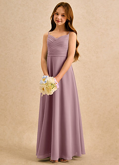 Azazie Hollie Girls Formal vestidos de niña de las flores Vestido de Rosa Polvorienta de Gasa de Corte en A con Escote de Corazón image5