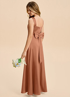 Azazie Kiki Junior Bronzer A-Line Bow Stretch Satin Dress image2