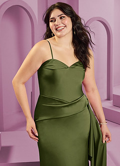 Barbie ♥ Azazie Bridesmaid Dresses Olive Sheath Strapless Stretch Satin Convertible Dress image12