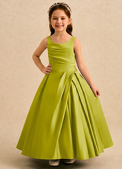 Azazie Audrey Flower Girl Dresses Lemongrass A-Line Pleated Matte Satin Dress image1
