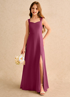 Azazie Makani Girls Formal Blumenmädchenkleider A-Linie Herzausschnitt Chiffon Kleid Maulbeerrot image5