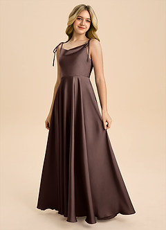 Azazie Popsy Junior Ganache A-Line Bow Stretch Satin Dress image6