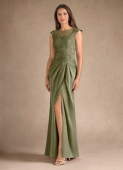 Azazie Santa Barbara Final Sale Pistachio Sheath Pleated Stretch Satin Dress image2