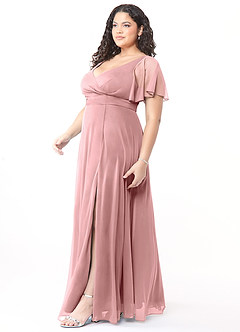 Azazie Induh Bridesmaid Dresses Dusty Rose A-Line Flutter V-neck Mesh Dress image9