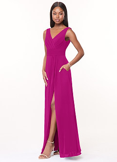Azazie Karina Bridesmaid Dresses Fuchsia A-Line Pleated Chiffon Dress image3