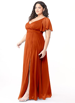 Azazie Induh Bridesmaid Dresses Paprika A-Line Flutter V-neck Mesh Dress image9