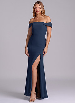 Azazie Luciana Bridesmaid Dresses Dark Navy Sheath Off the Shoulder Chiffon Convertible Dress image3