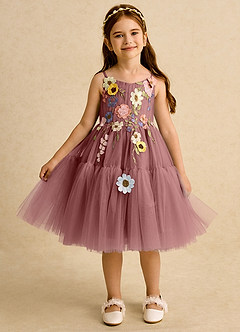 Azazie Osea Flower Girl Dresses Desert Rose Ball-Gown Pleated Tulle Dress image6