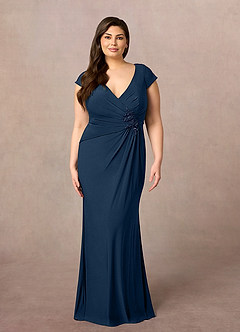 Azazie Marybeth Mother of the Bride Dresses Neptune Dark Navy Mermaid V-Neck Sequins Lace Dress image8
