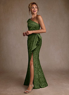 Azazie Hampton Final Sale Olive Mermaid One Shoulder Floral Burnout Dress image2