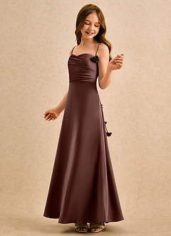 Azazie Kandi Girls Formal Schlussverkauf A-Linie Herzausschnitt Stretch-Satin Kleid Espresso image2
