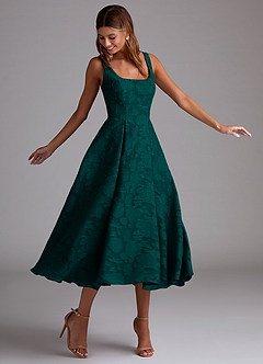 Azazie Amalie Bridesmaid Dresses Pine A-Line Pleated Floral Burnout Dress image3