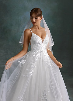 Azazie Rhodes Wedding Dresses Diamond White A-Line V-Neck Sequins Tulle Dress image10