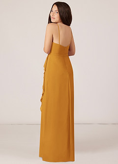 Azazie Kaylee Junior Butterscotch A-Line with Belt Chiffon Dress image5