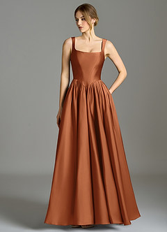 Azazie Verina Abiti da Damigella Abito A-Line in Raso Elasticizzato Plissettato Rame image1