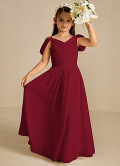 Azazie Chelle Blumenmädchenkleider A-Linie Plissee Chiffon Kleid Burgunderrot image1