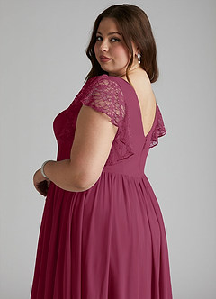 Azazie Zella Brautjungfernkleider A-Linie Spitze Chiffon Kleid Maulbeerrot image11
