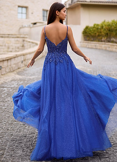 Veila Royal Blue Applique Tulle Prom Dress image2