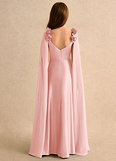 Azazie Rosita Girls Formal Robe Demoiselle D'honneur Fillette Robe Trapèze en Satin extensible Plissée Rose Poudré image2