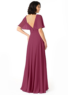 Azazie Pamela Bridesmaid Dresses Mulberry A-Line V-Neck Pleated Chiffon Dress image2