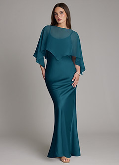Azazie Ambra Bridesmaid Dresses Ink Blue Mermaid Pleated Stretch Satin Dress image1